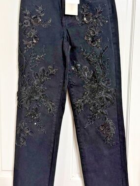 NWT $198 Noli Shop Black Jeans Embellished, Embroidered Sequins and Beads sz 27